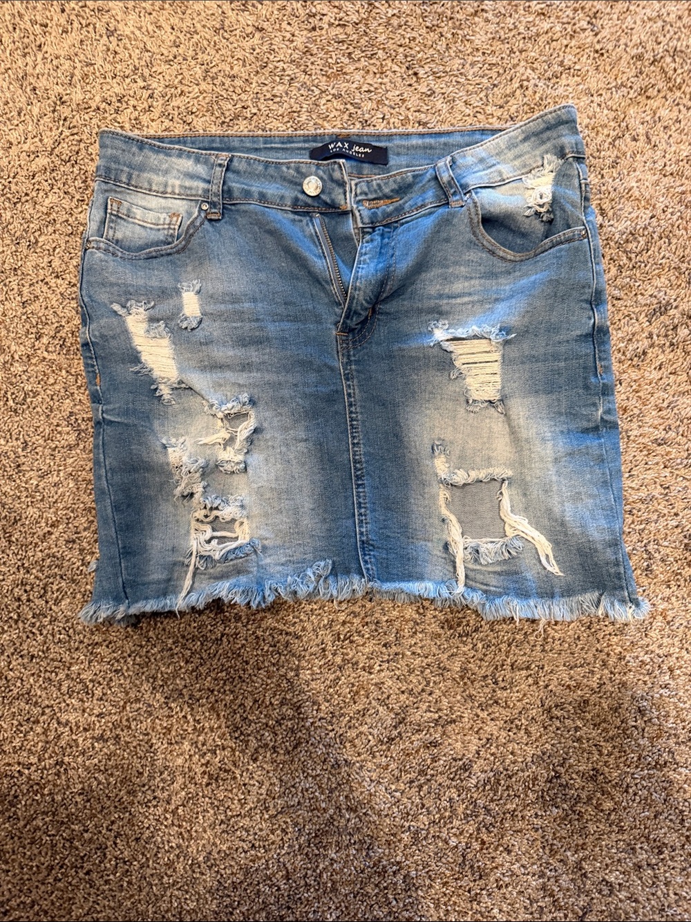 Wax Jean Light Blue Ripped Denim Mini Skirt